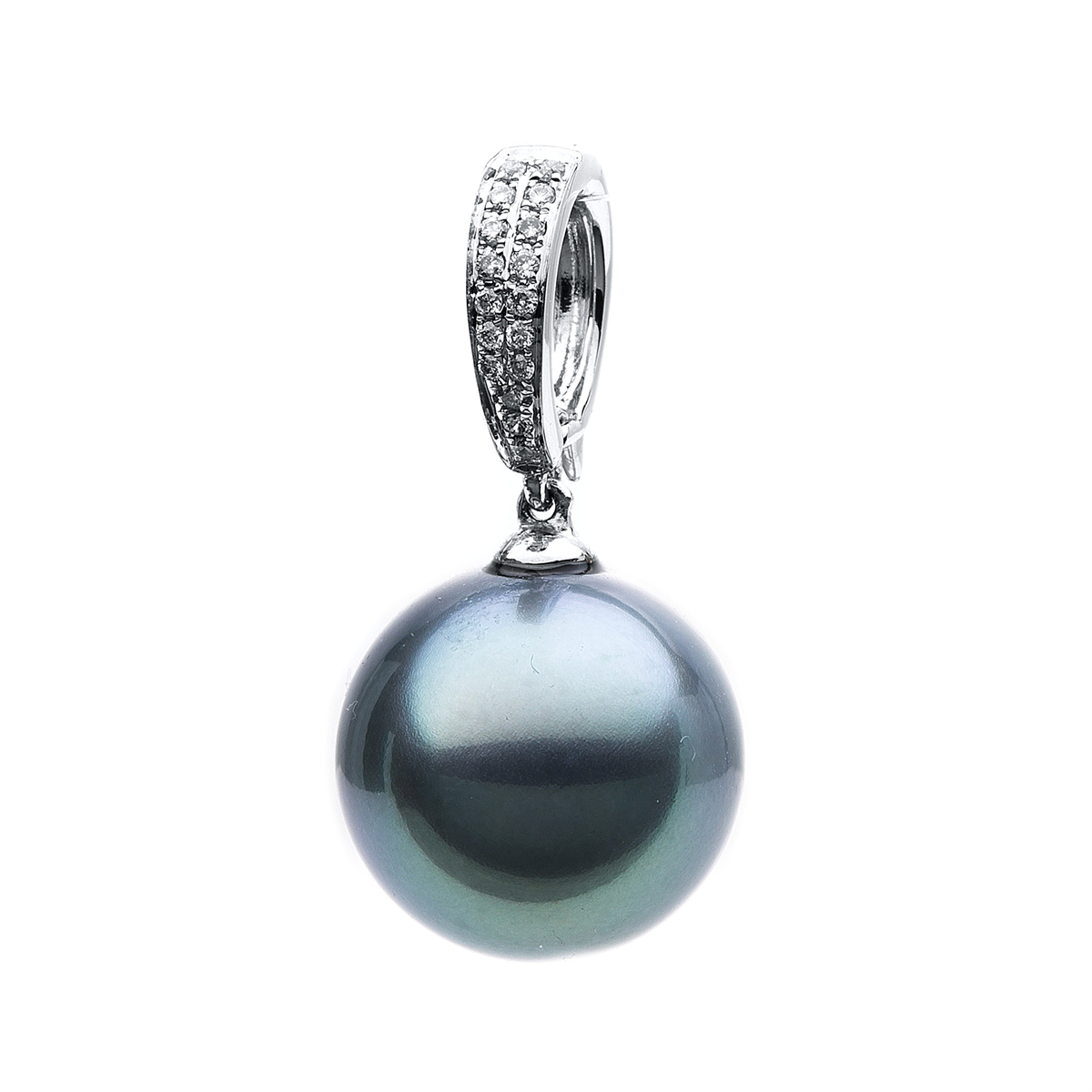 diamond full cut  pearl pendant in white gold