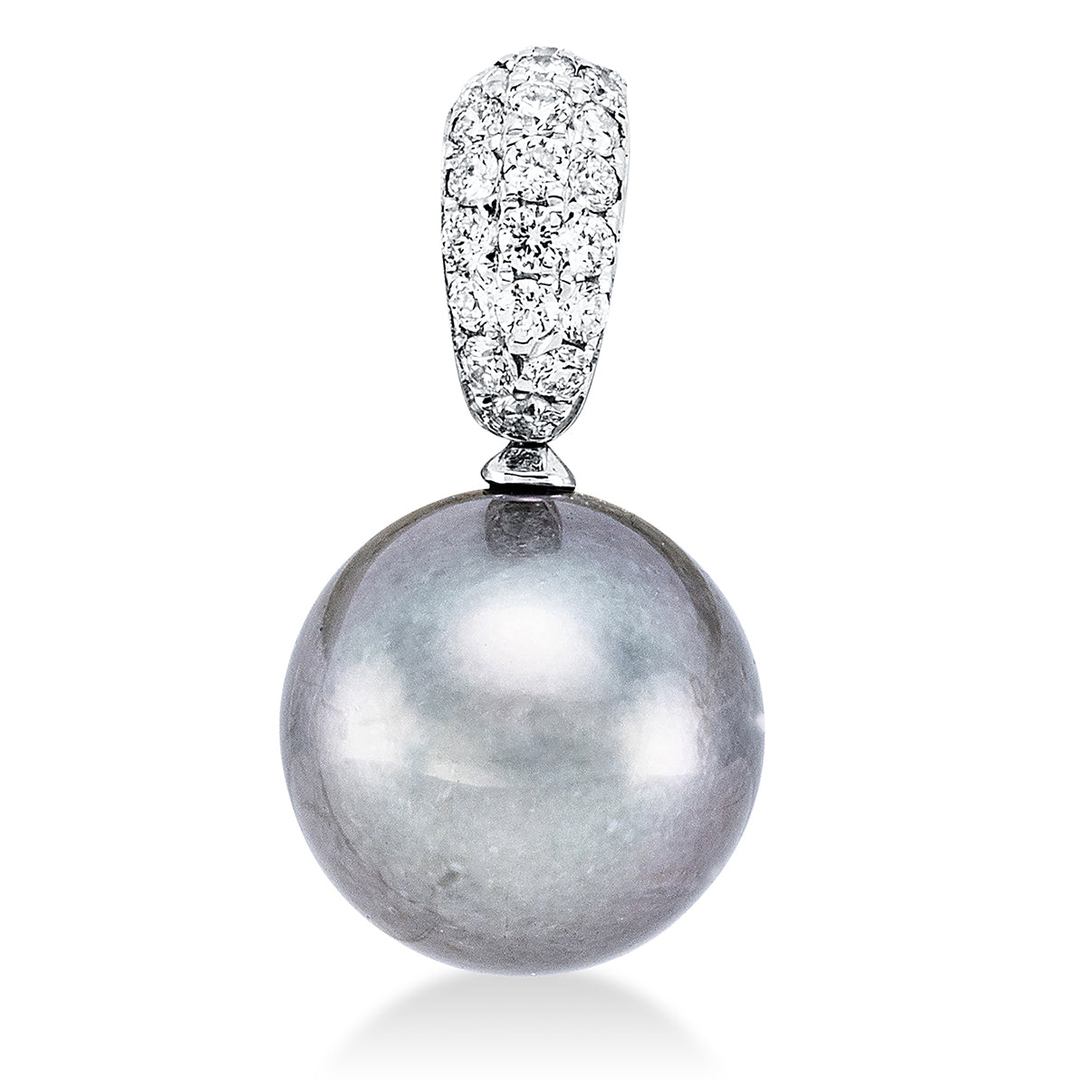 diamond full cut  pearl pendant in white gold