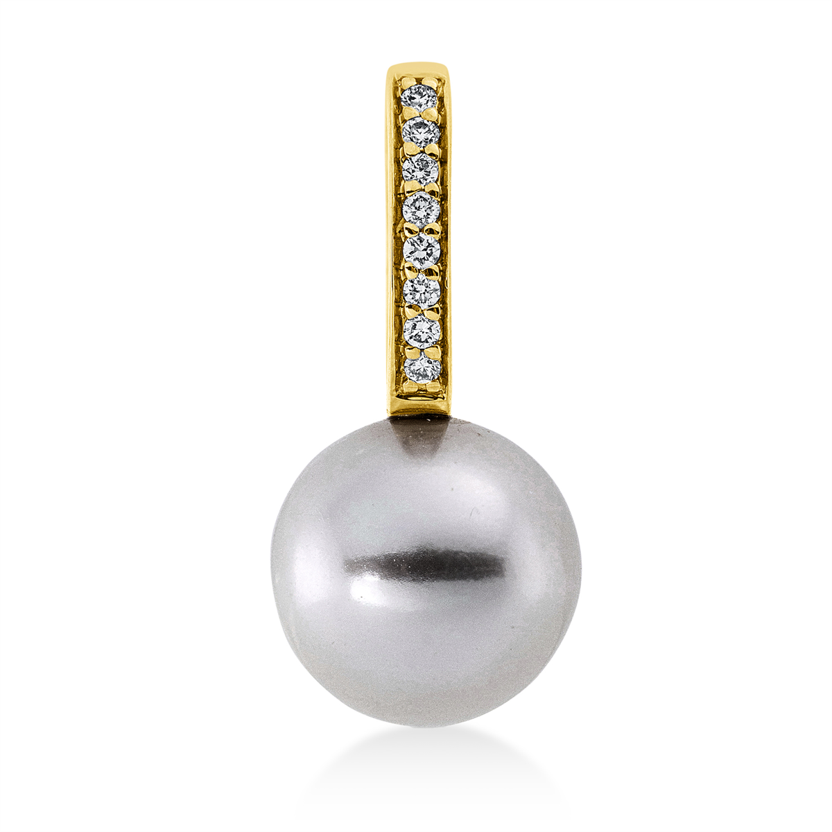 diamond full cut  pearl pendant in yellow gold