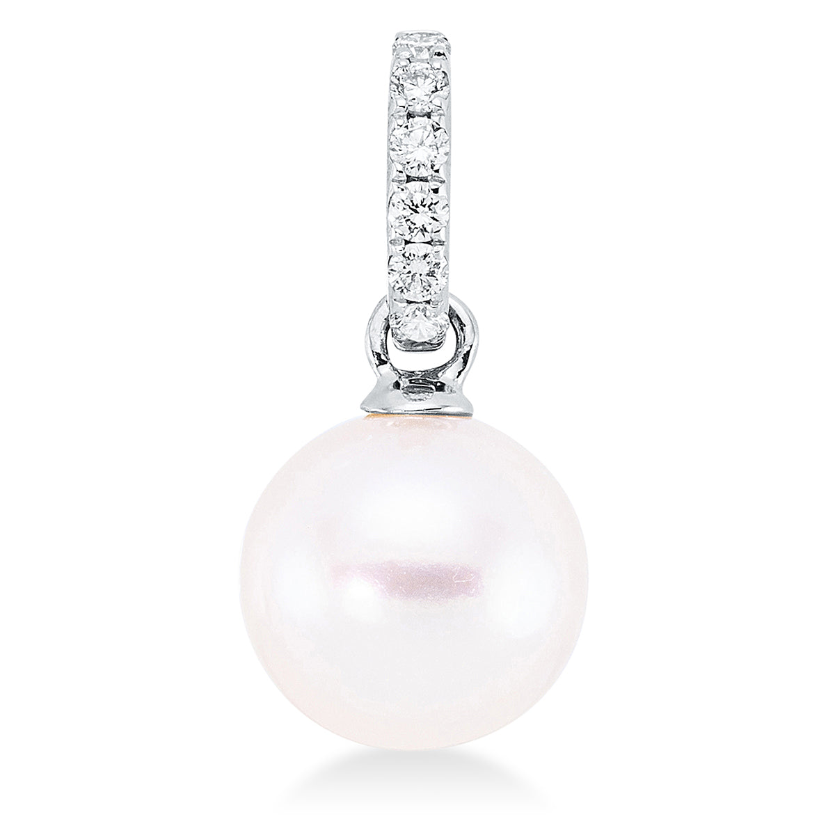 diamond full cut  pearl pendant in white gold