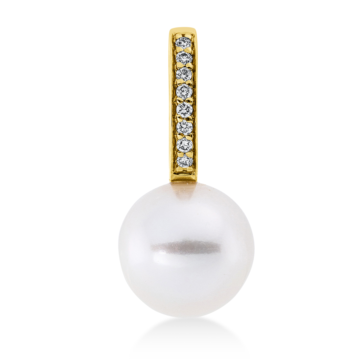 diamond full cut  pearl pendant in yellow gold
