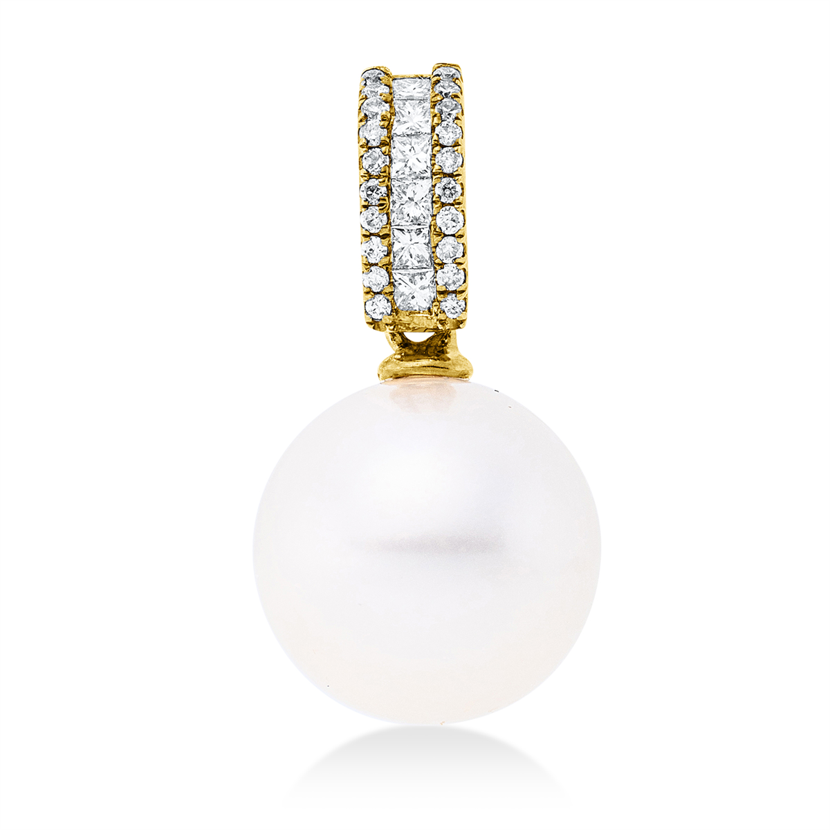 diamond full cut  pearl pendant in yellow gold