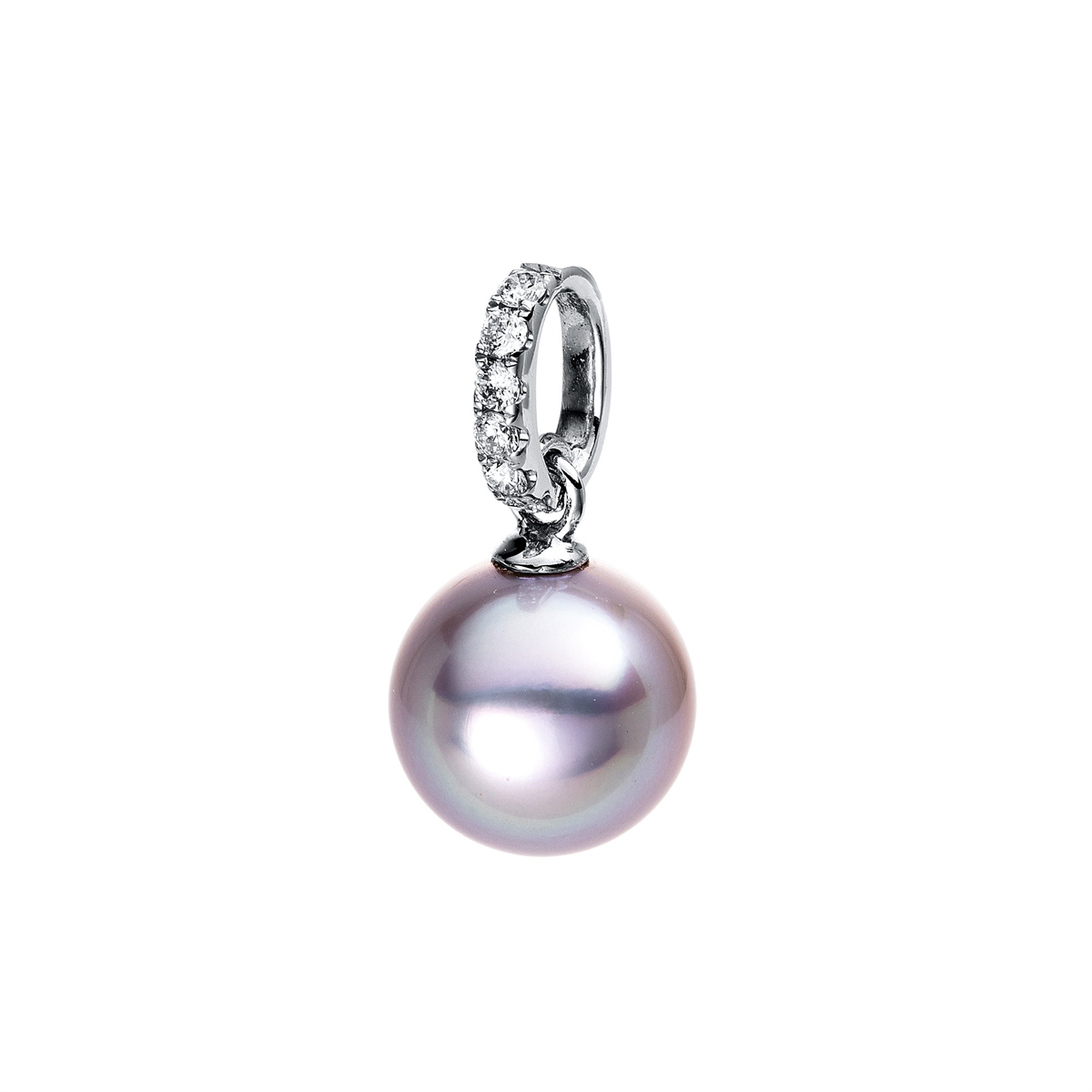diamond full cut  pearl pendant in white gold