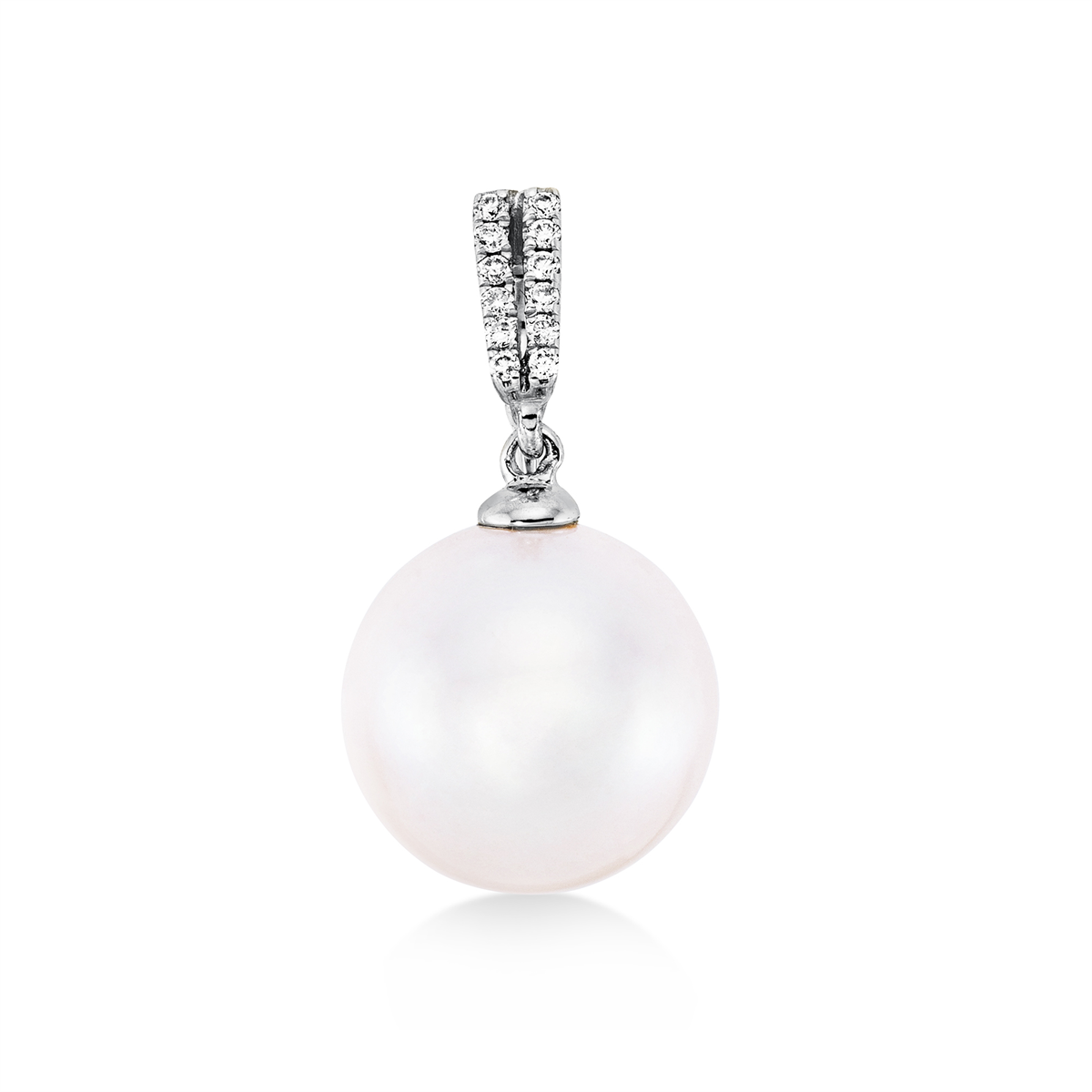 diamond full cut  pearl pendant in white gold