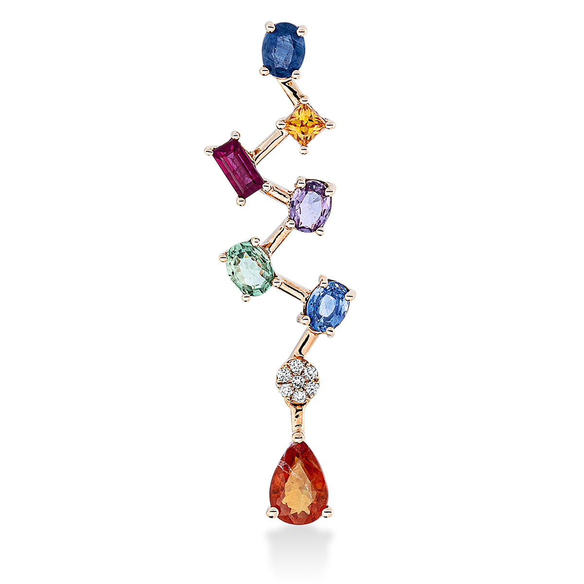 diamond full cut sapphire colored stone classic pendant in red gold