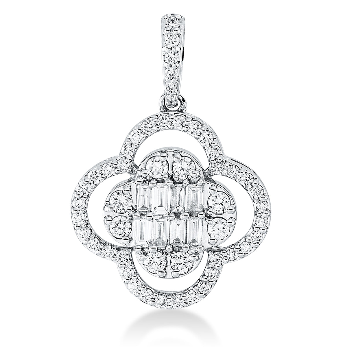 diamond full cut  baguette pendant in white gold