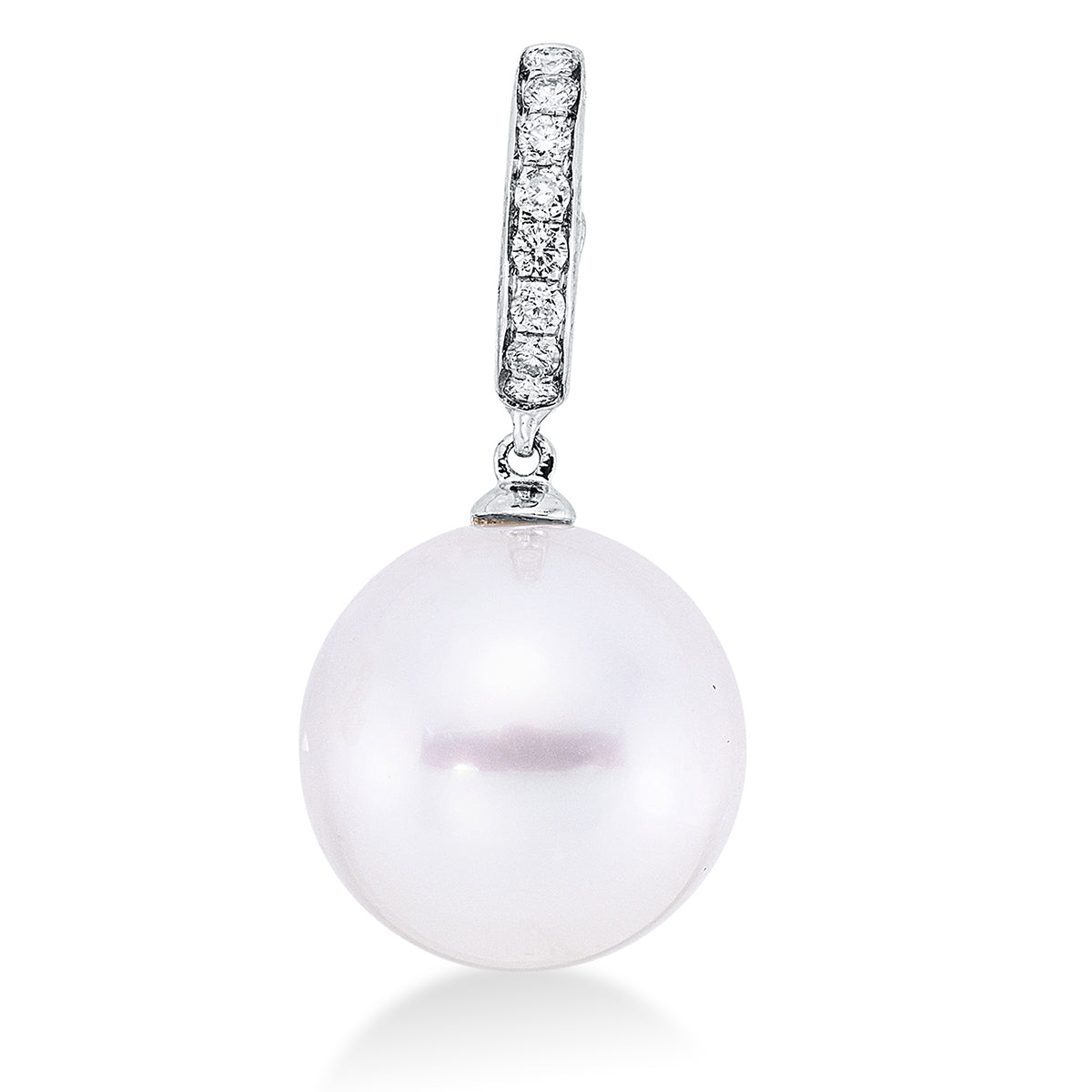 diamond full cut  pearl pendant in white gold
