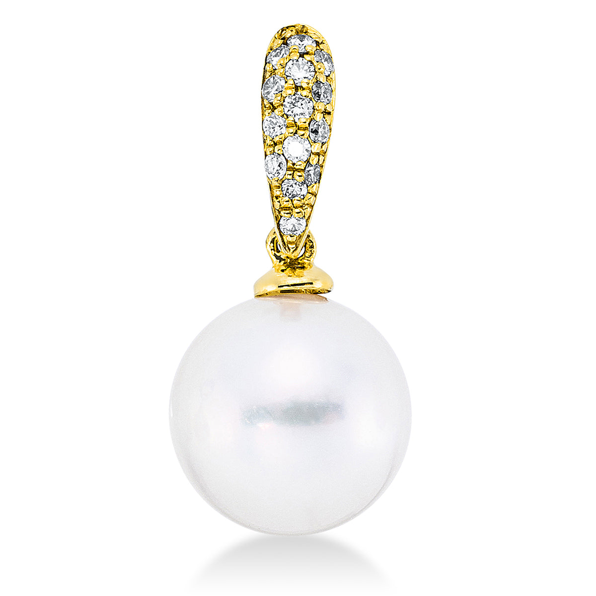 diamond full cut  pearl pendant in yellow gold
