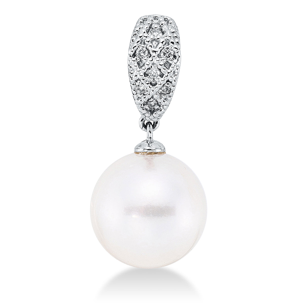 diamond full cut  pearl pendant in white gold