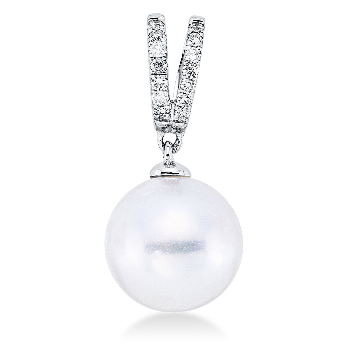 diamond full cut  pearl pendant in white gold