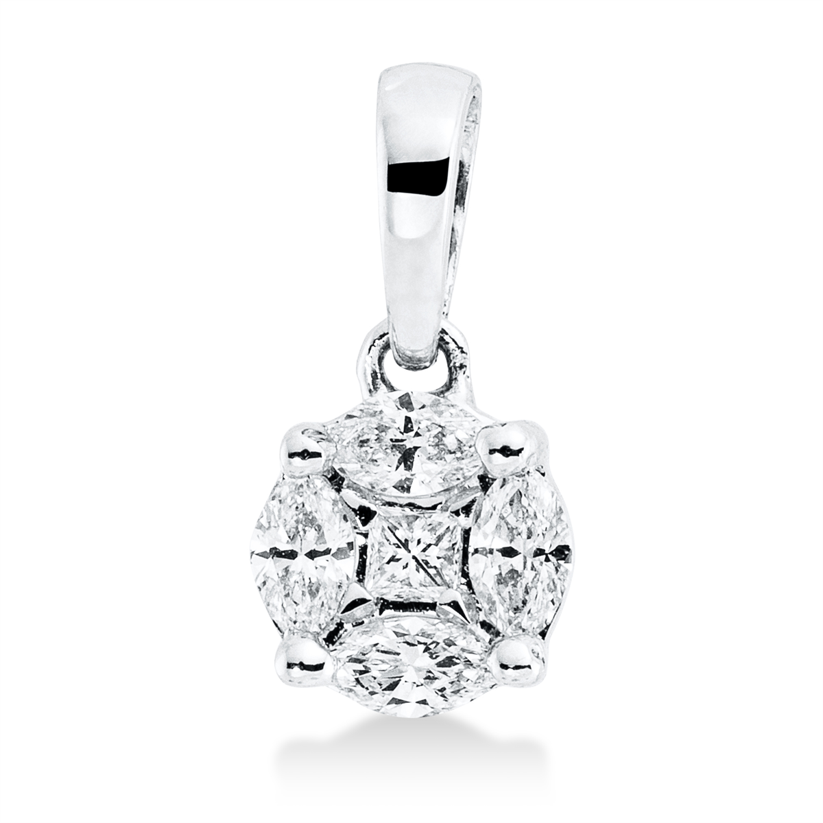 marquise  baguette illusion pendant in white gold