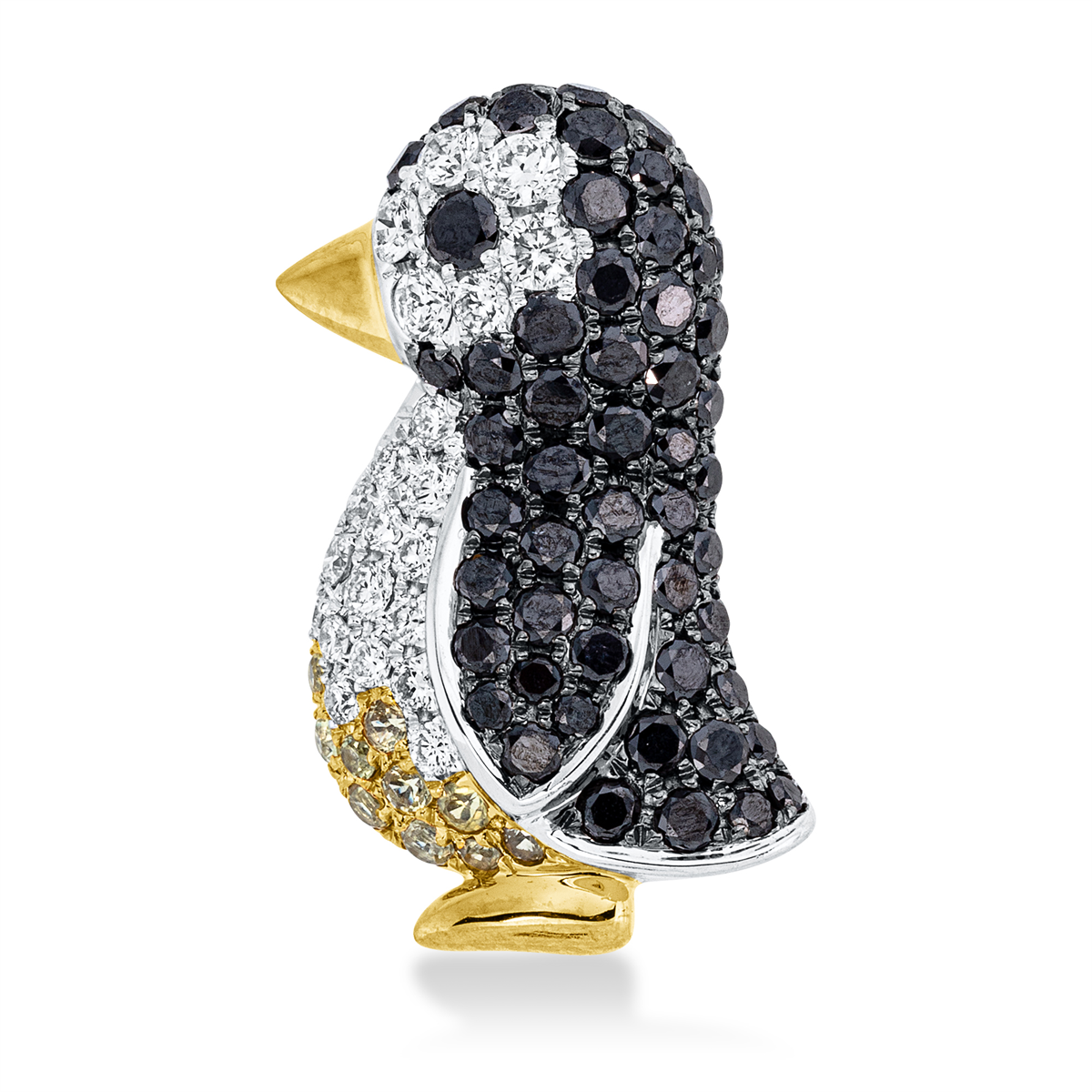 diamond full cut sapphire animal brooch in white gold / yellow gold