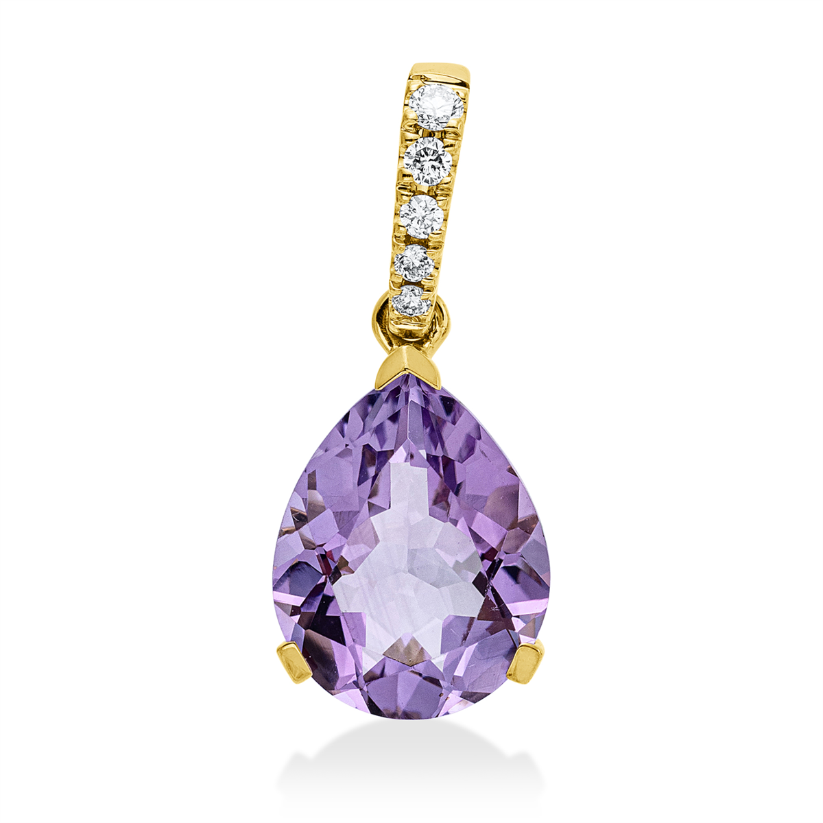 diamond full cut amethyst colored stone fashion pendant in yellow gold
