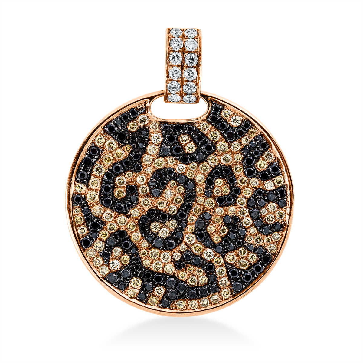 diamond full cut  fancy colored diamond pendant in red gold