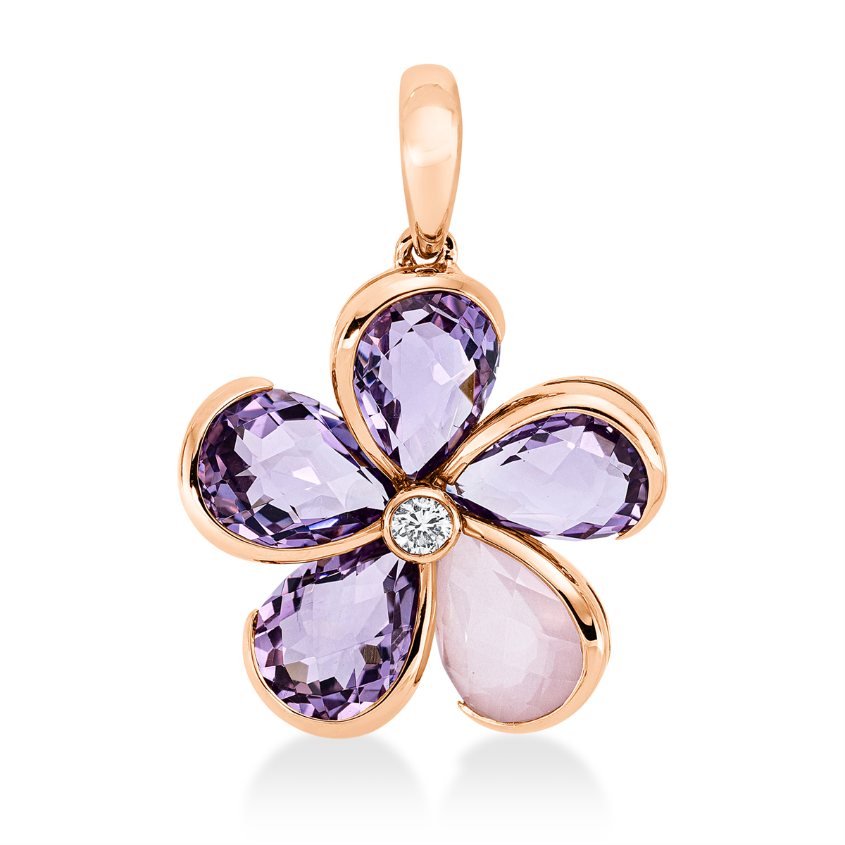diamond full cut quartz colored stone fashion pendant in red gold
