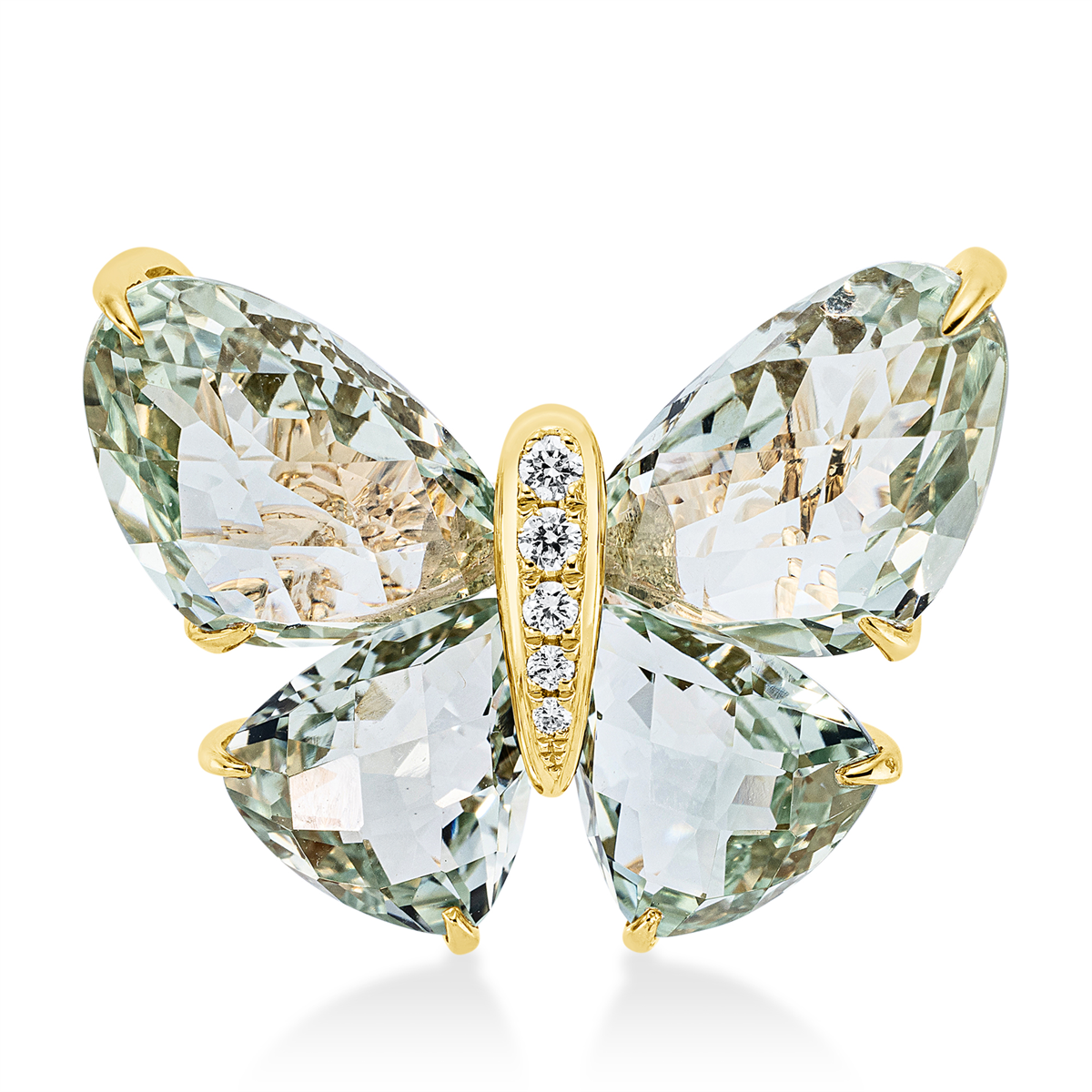 diamond full cut amethyst animal brooch in yellow gold