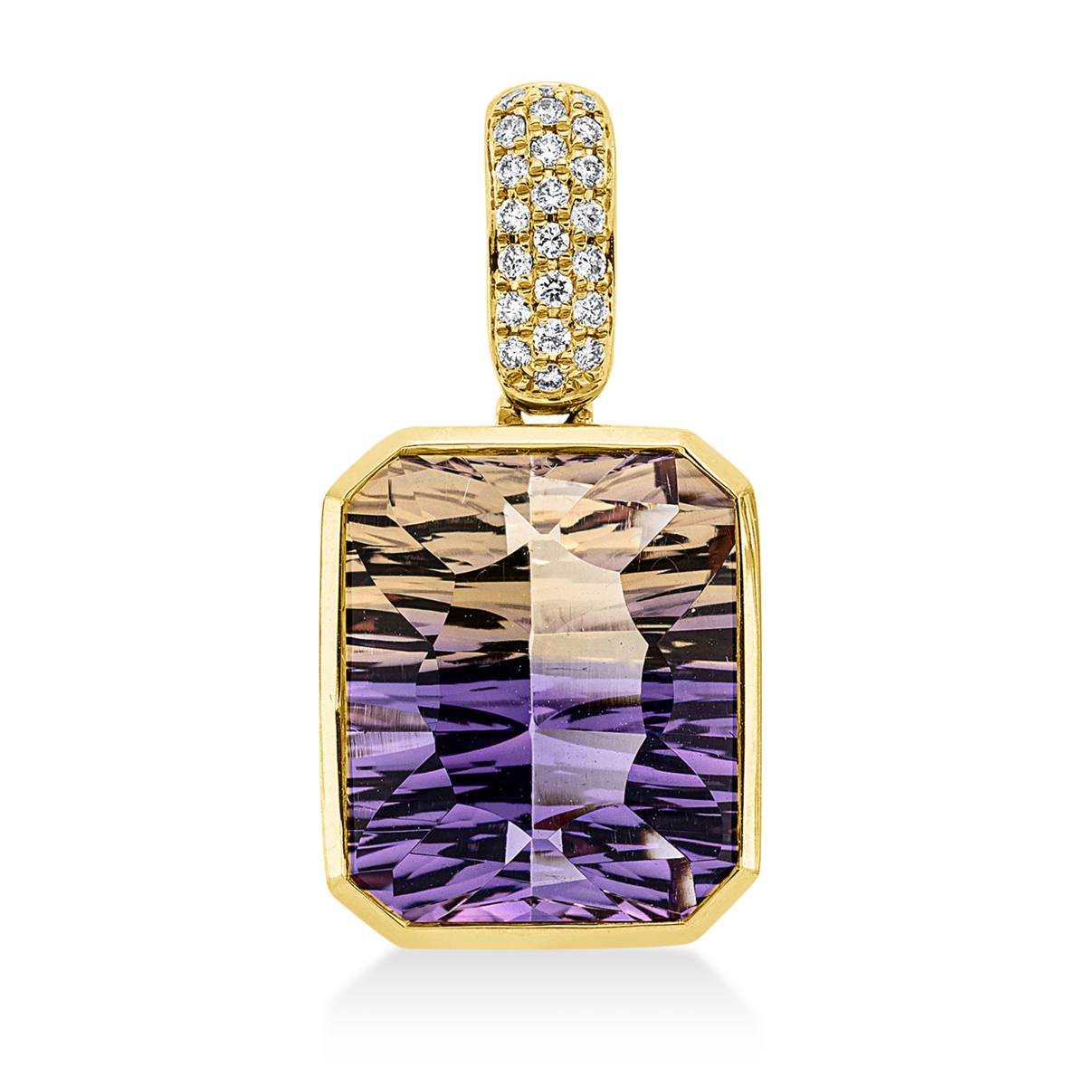 diamond full cut ametrine colored stone fashion pendant in yellow gold
