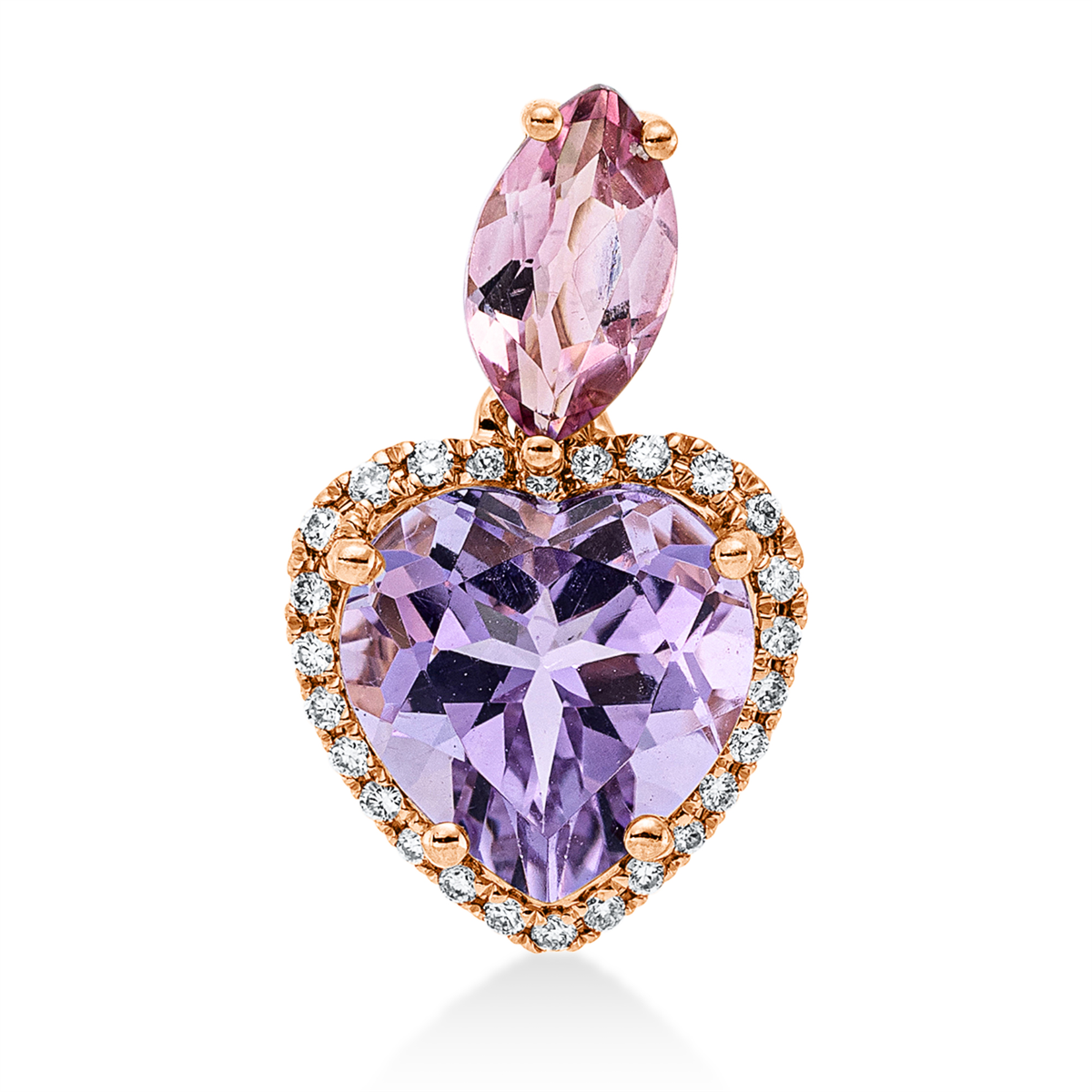 diamond full cut tourmaline colored stone fashion pendant in red gold