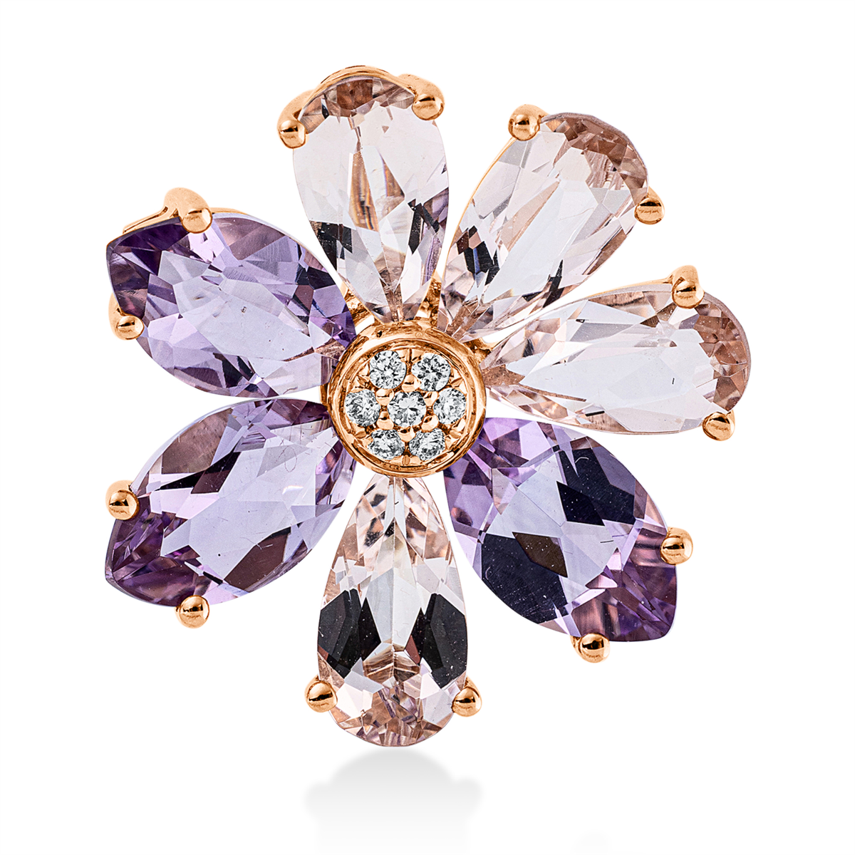 diamond full cut amethyst colored stone fashion pendant in red gold