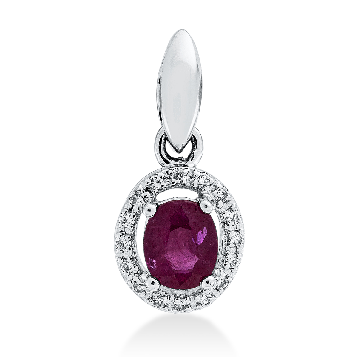 diamond full cut ruby colored stone classic pendant in white gold