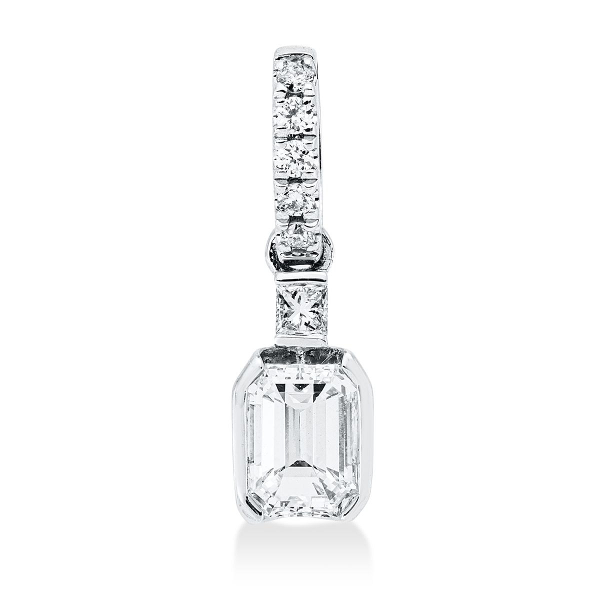 diamond full cut  baguette pendant in white gold
