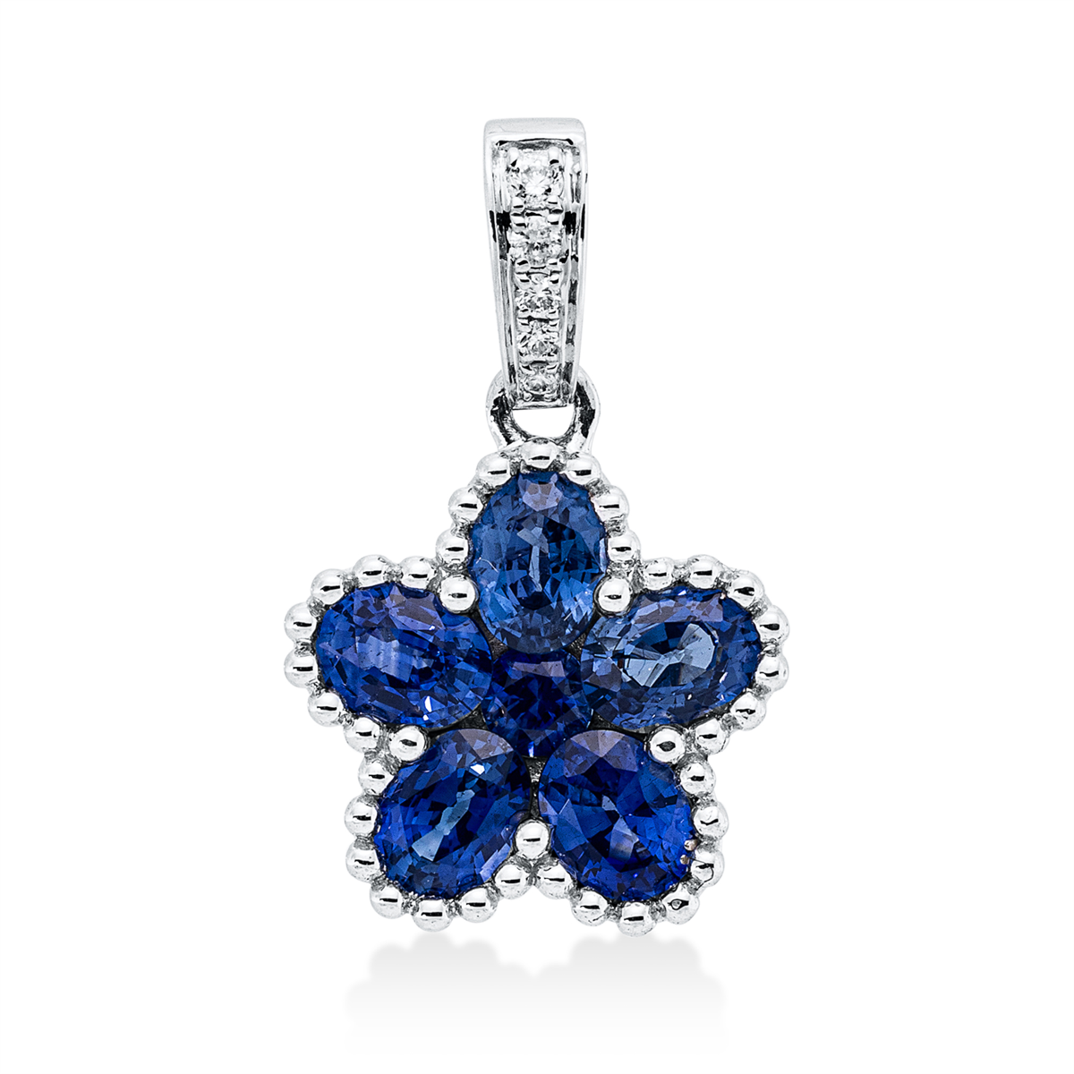 diamond full cut sapphire colored stone classic pendant in white gold