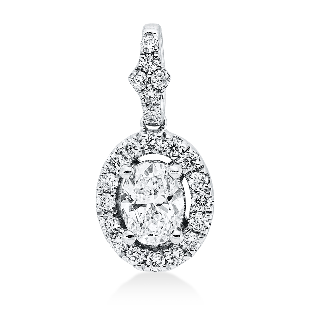 diamond full cut  solitaire with accent stones pendant in white gold