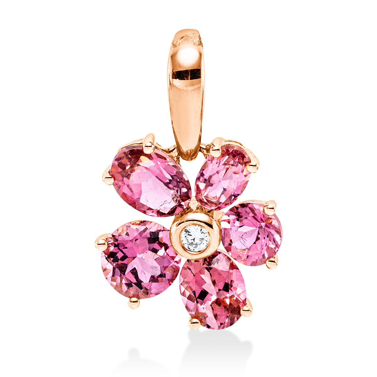 diamond full cut tourmaline colored stone fashion pendant in red gold