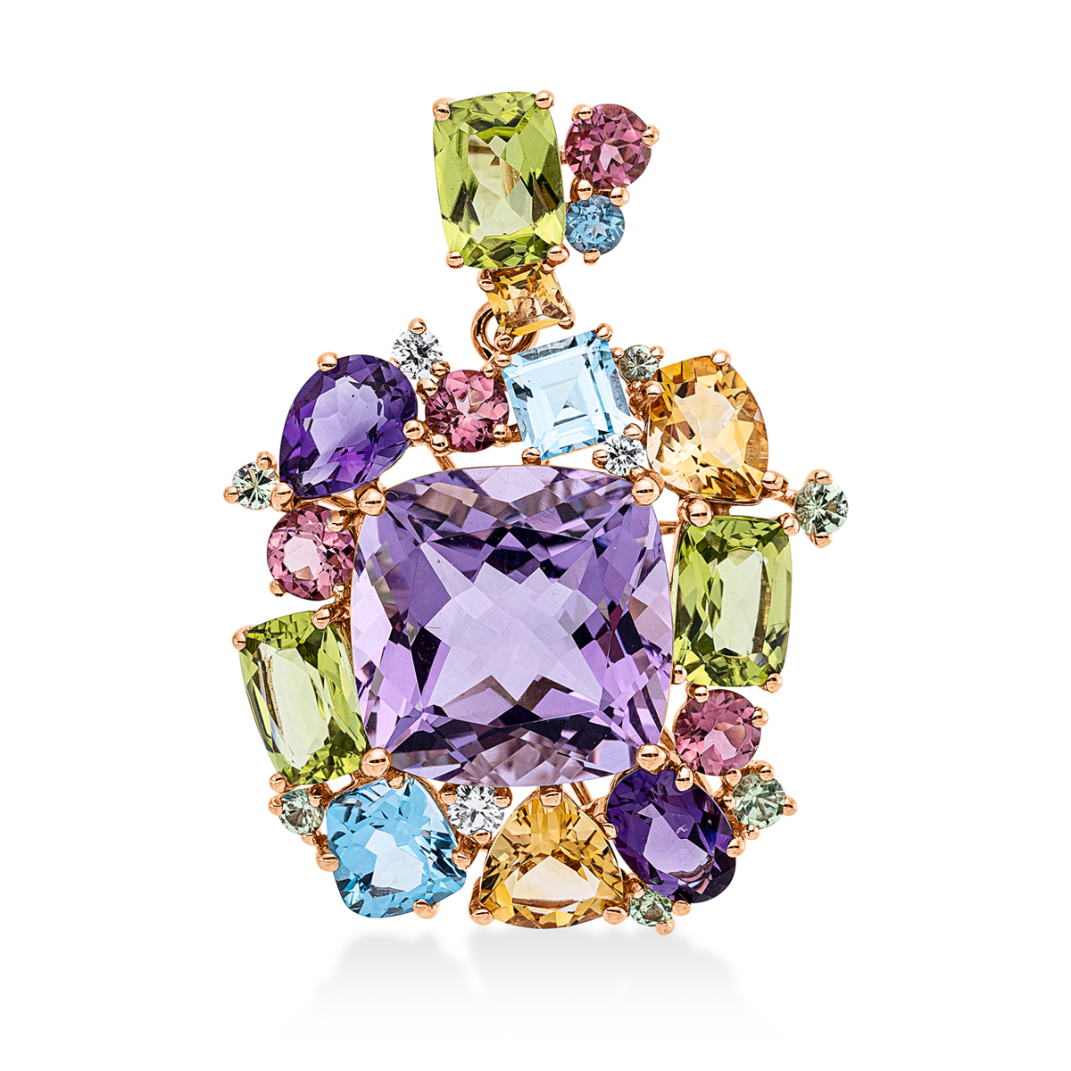 diamond full cut color stones colored stone fashion pendant in red gold