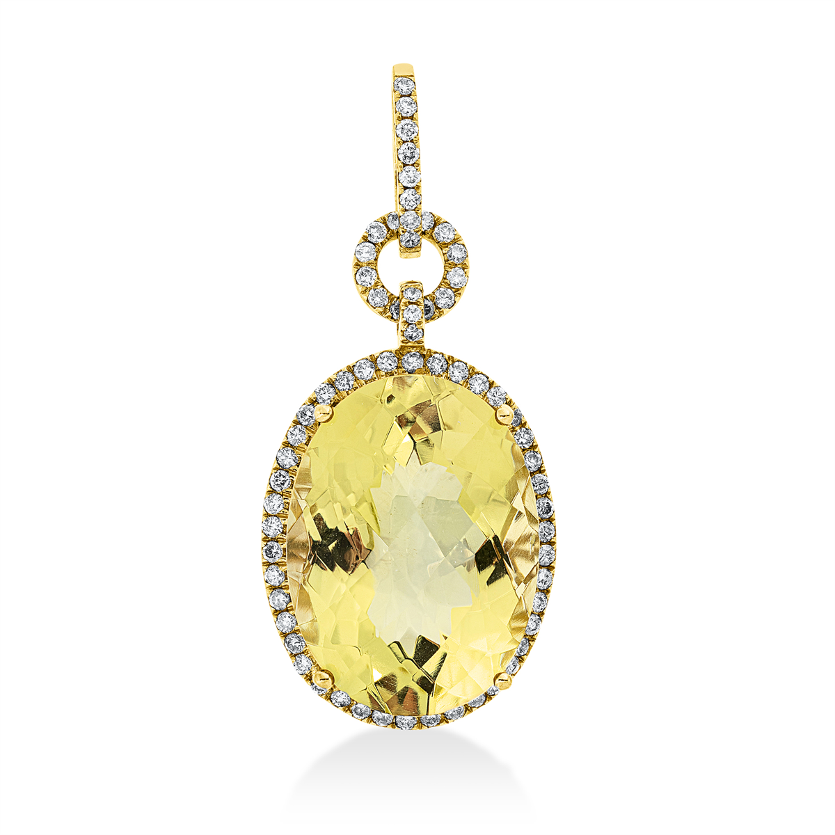 diamond full cut lemon quartz colored stone fashion pendant in yellow gold