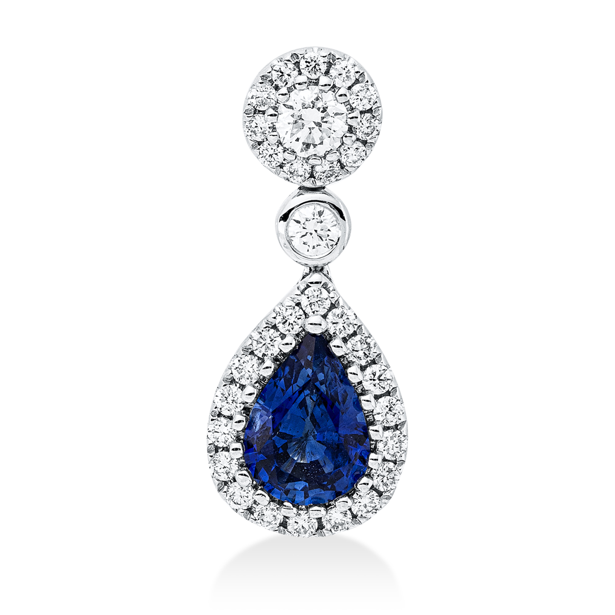diamond full cut sapphire colored stone classic pendant in white gold