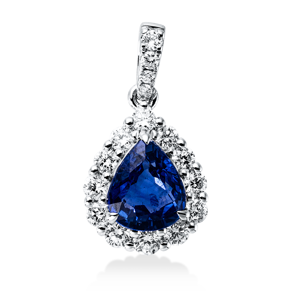 diamond full cut sapphire colored stone classic pendant in white gold