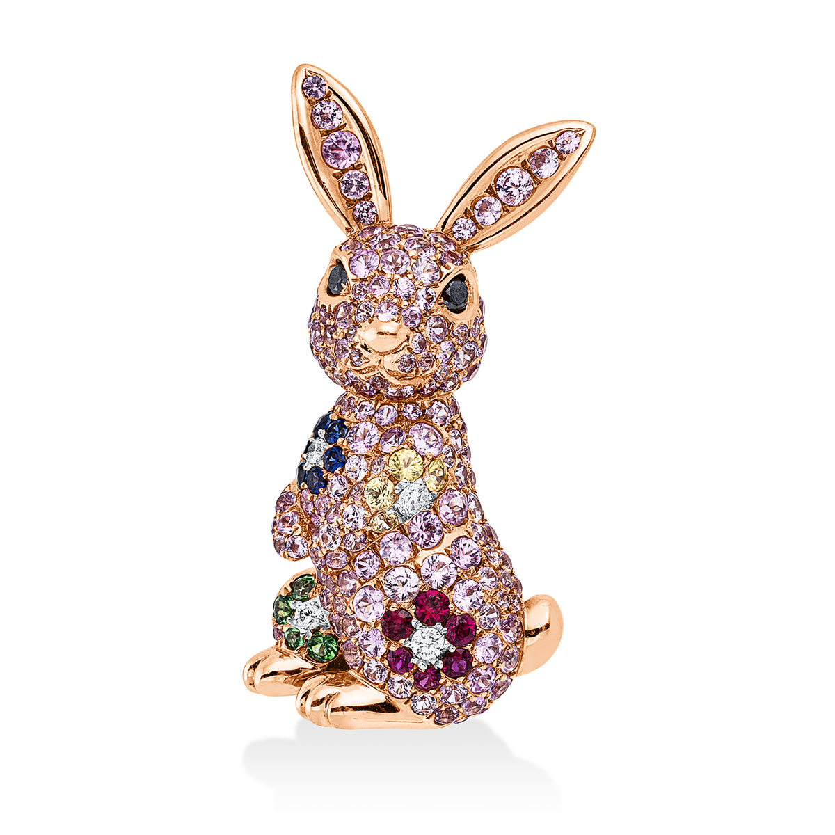 diamond full cut sapphire animal brooch in red gold / white gold