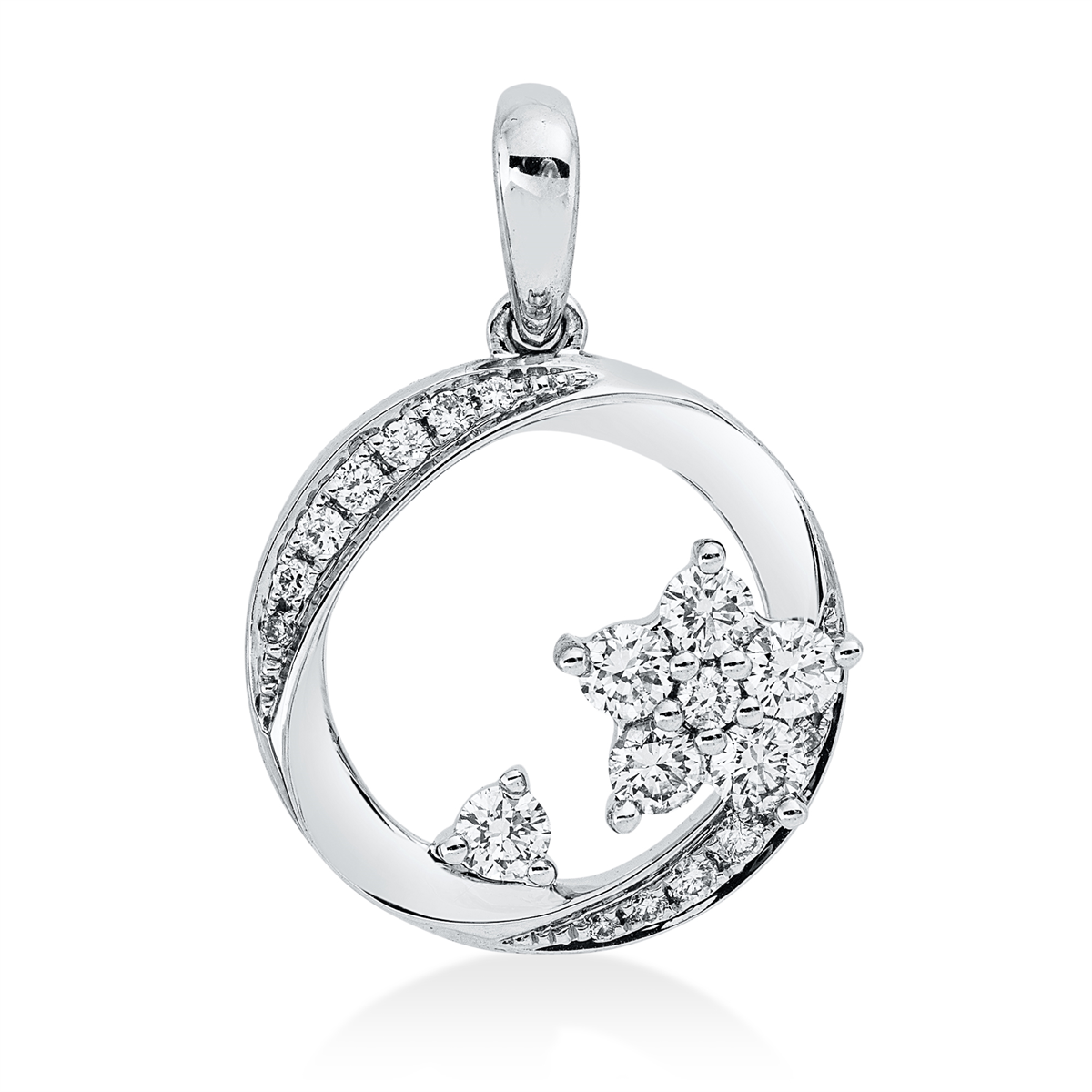 diamond full cut  modern woman pendant in white gold