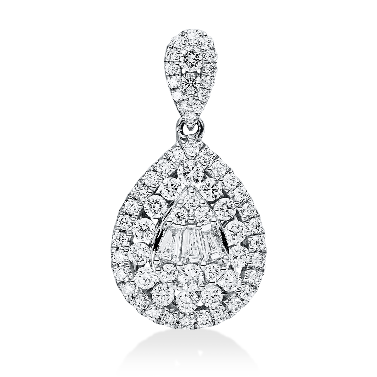 diamond full cut  baguette illusion pendant in white gold