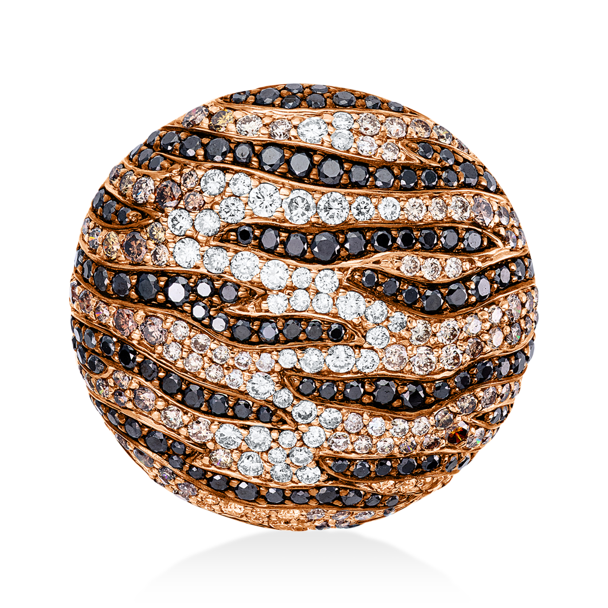 diamond full cut  fancy colored diamond brooch in red gold