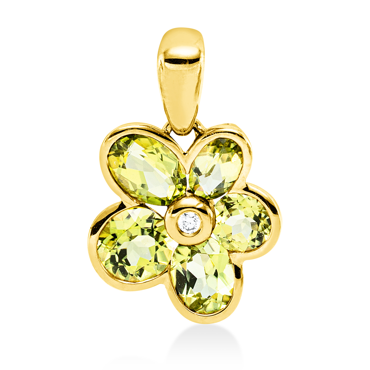 diamond full cut peridot colored stone fashion pendant in yellow gold