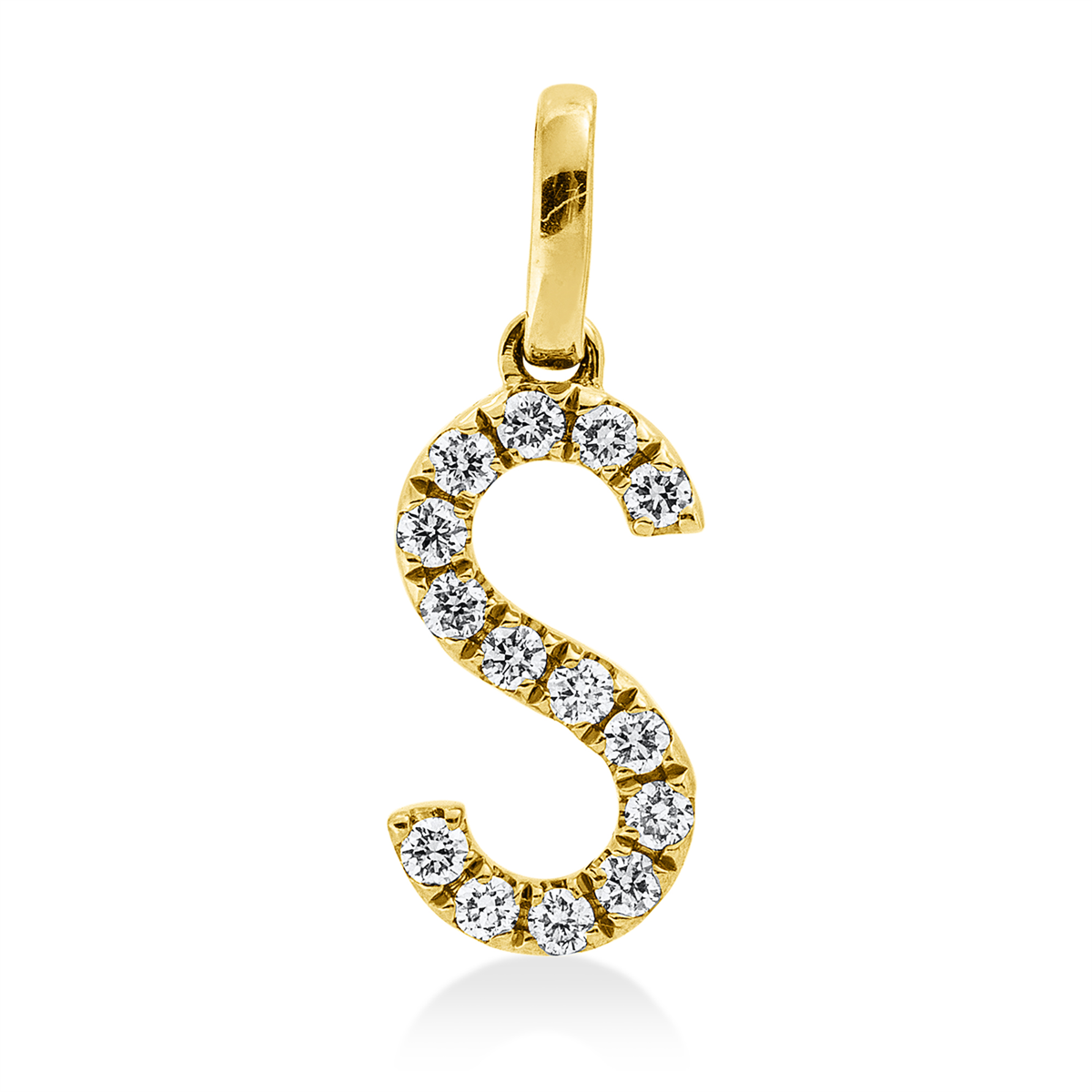 diamond full cut  letter pendant in yellow gold