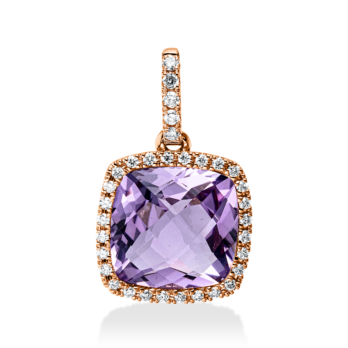 diamond full cut amethyst colored stone fashion pendant in red gold