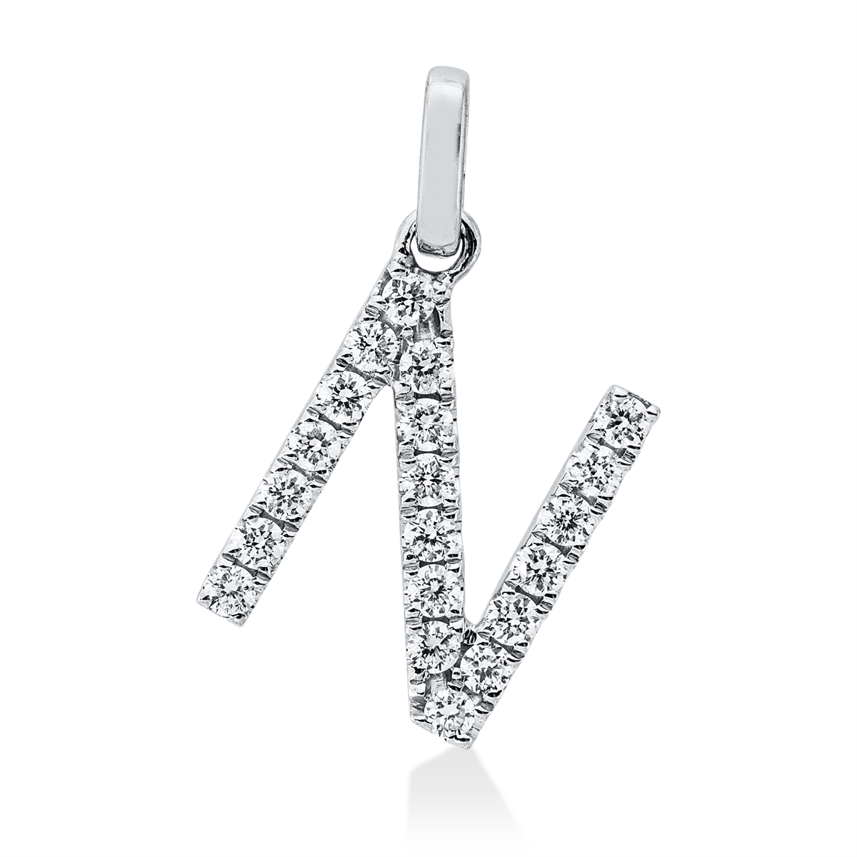 diamond full cut  letter pendant in white gold