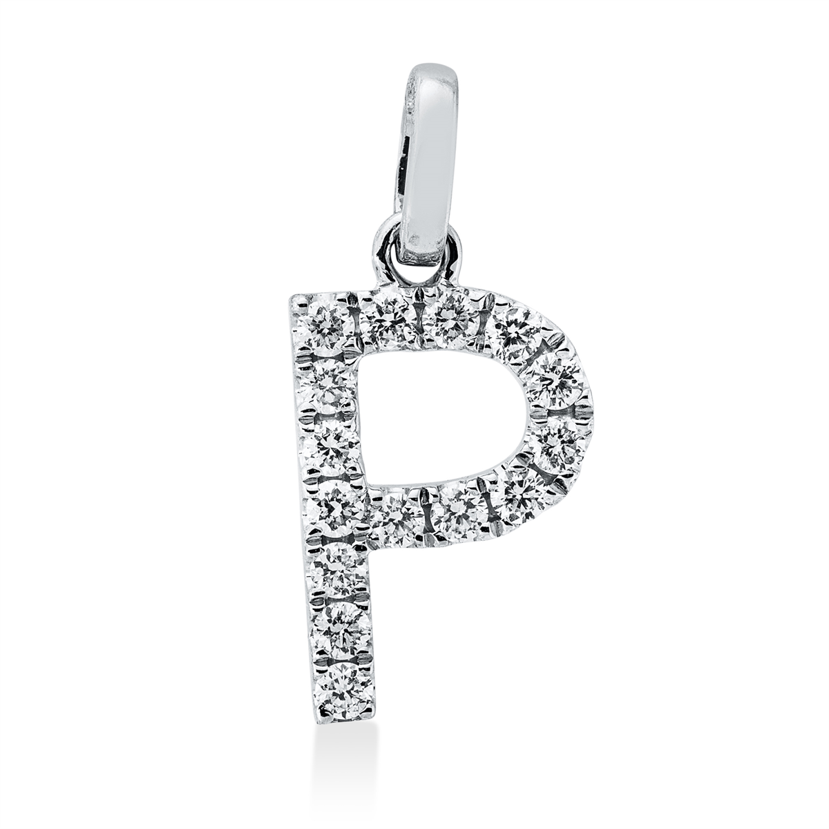 diamond full cut  letter pendant in white gold