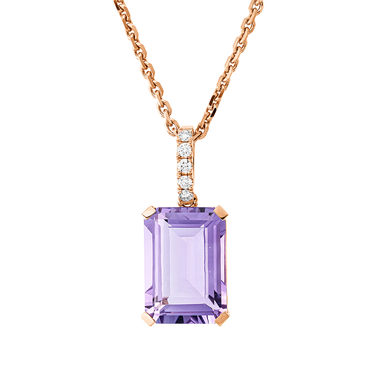 diamond full cut amethyst colored stone fashion pendant in red gold