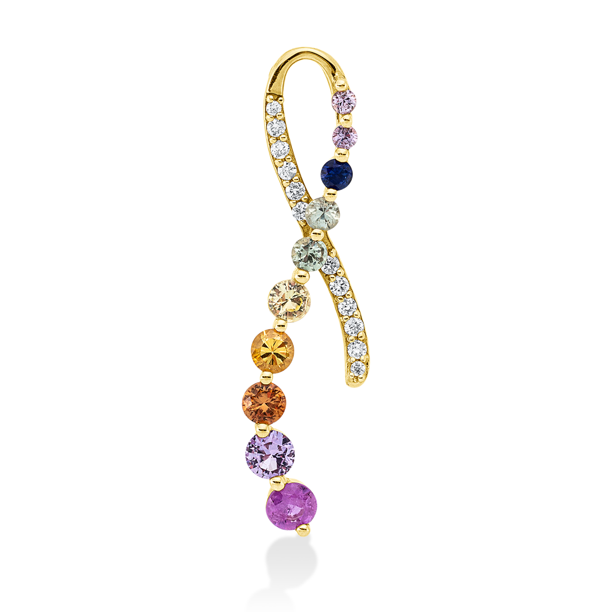 diamond full cut sapphire rainbow & multicolor pendant in yellow gold