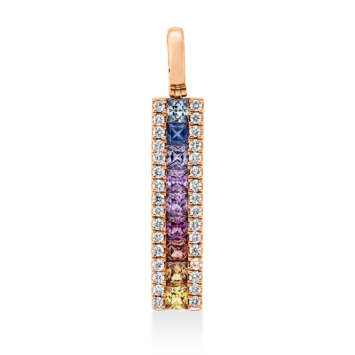 diamond full cut sapphire rainbow & multicolor pendant in red gold