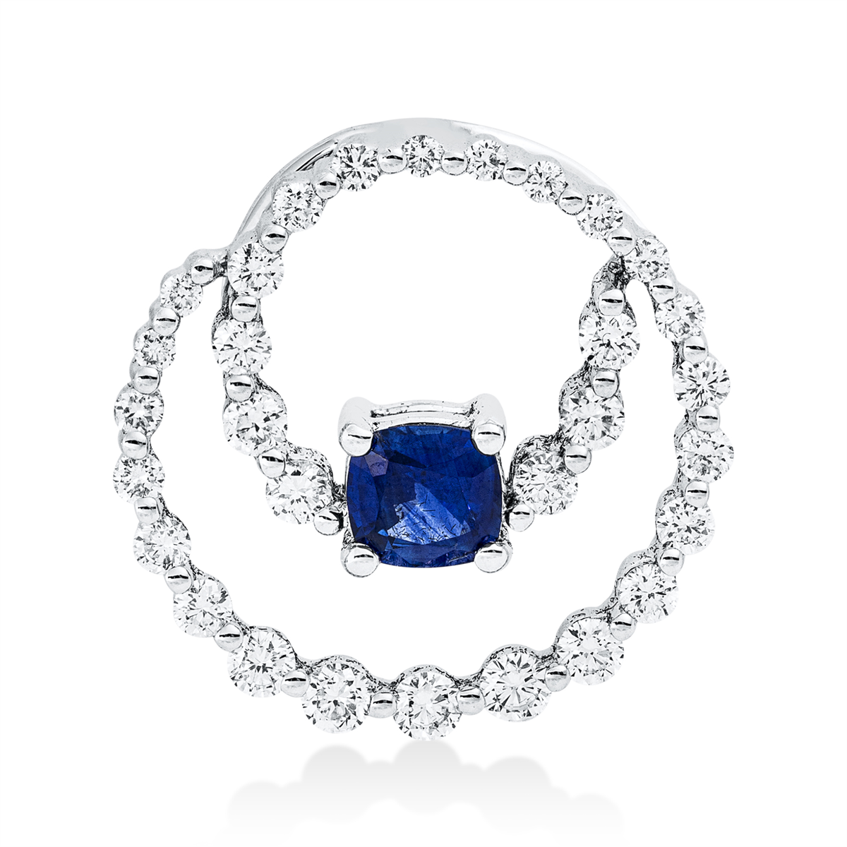 diamond full cut sapphire colored stone classic pendant in white gold