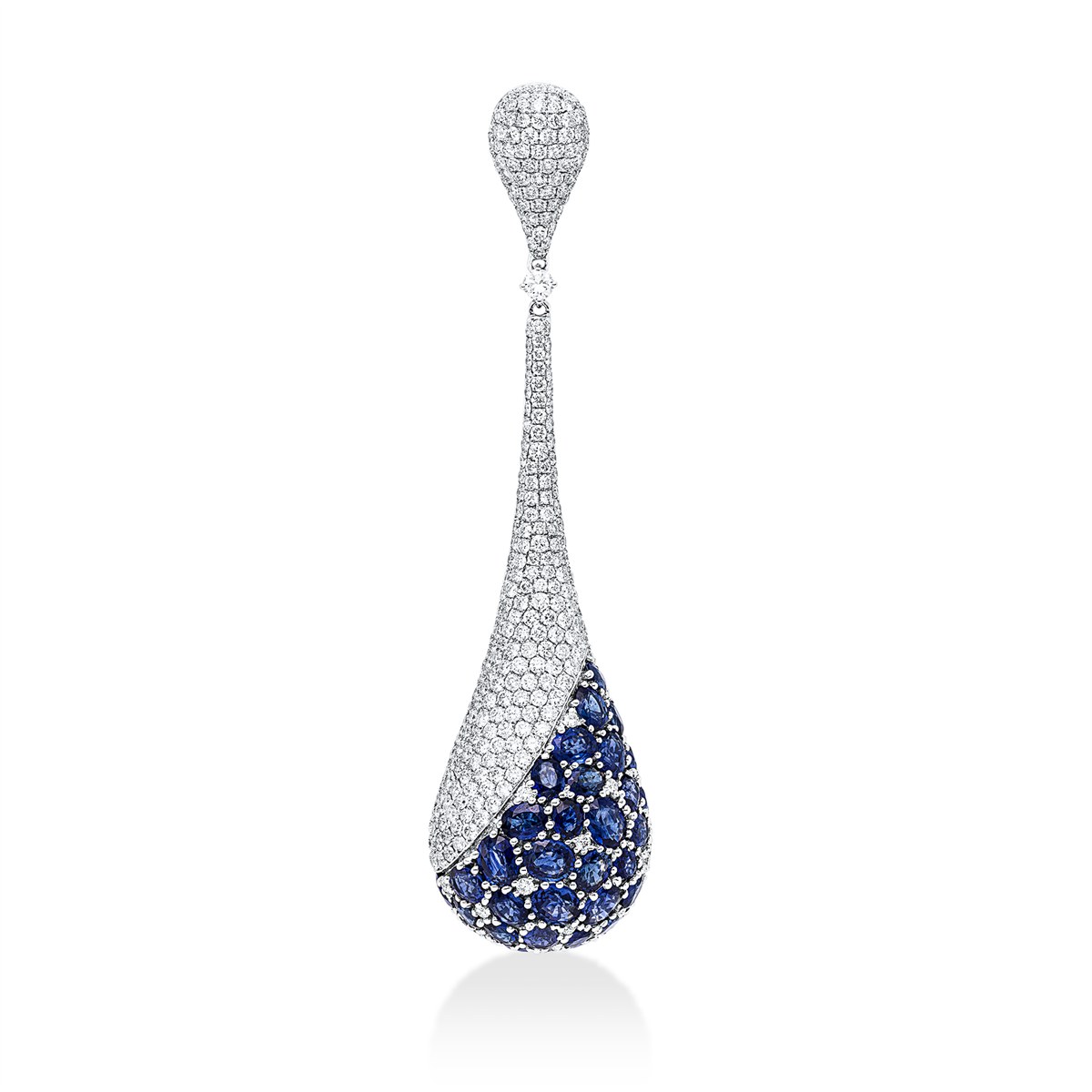diamond full cut sapphire colored stone classic pendant in white gold