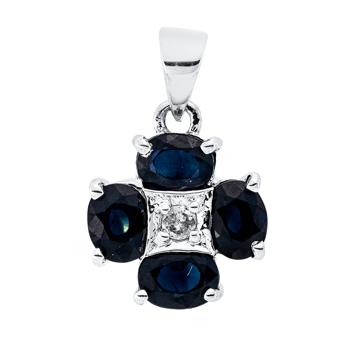 diamond full cut sapphire colored stone classic pendant in white gold