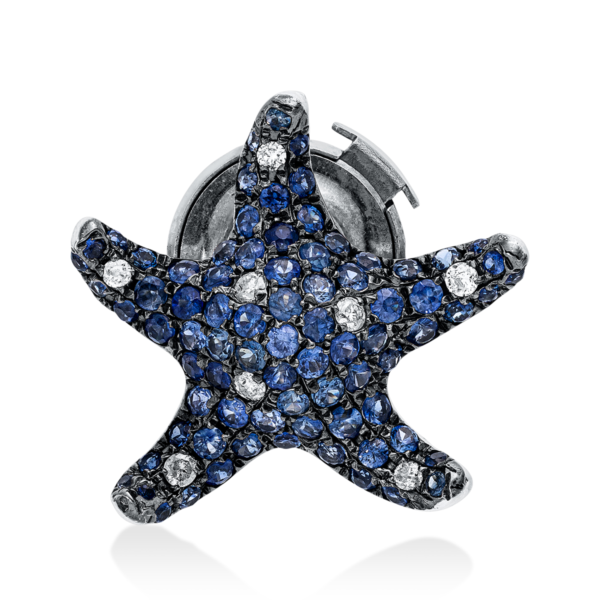 diamond full cut sapphire animal brooch in white gold