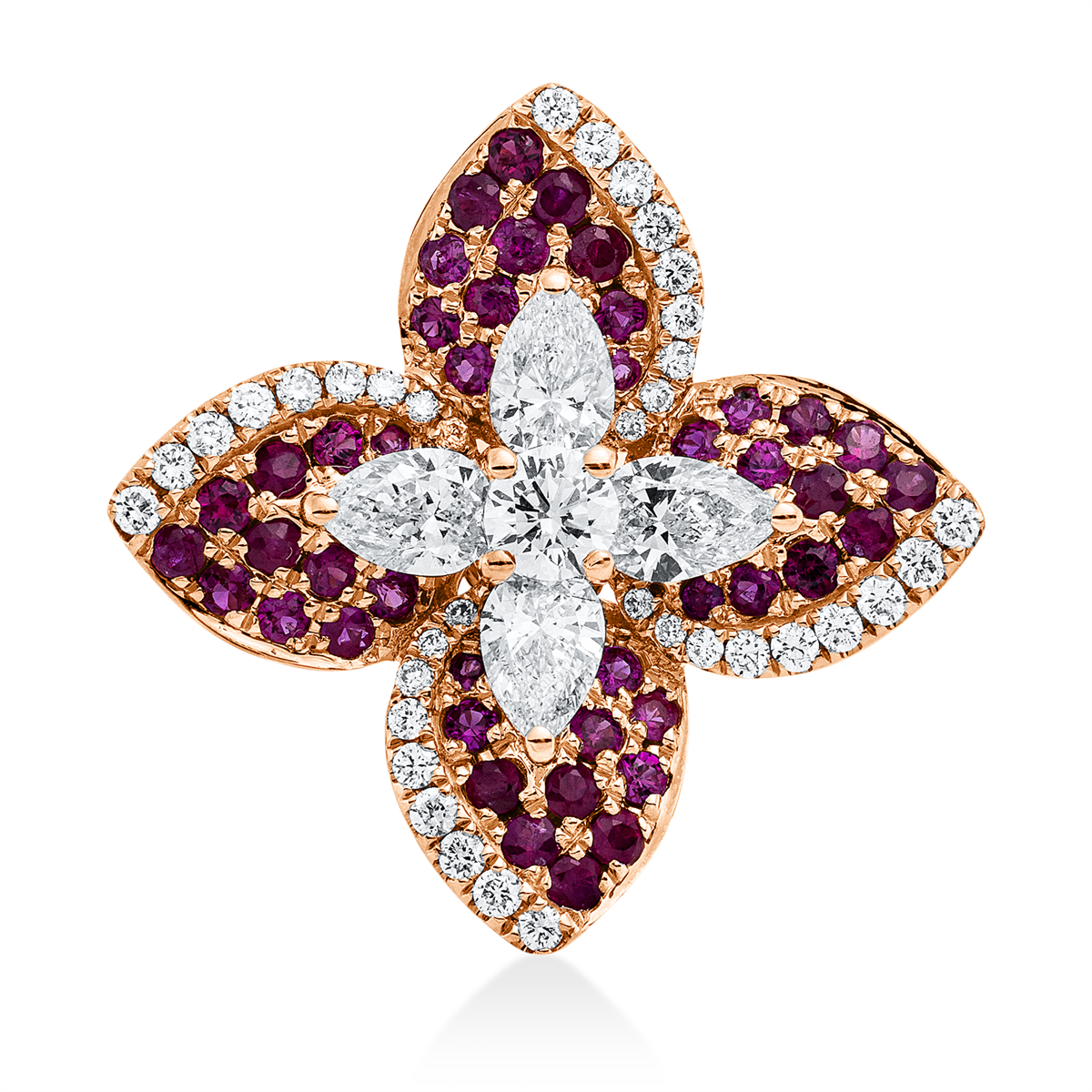 diamond full cut ruby colored stone classic pendant in red gold