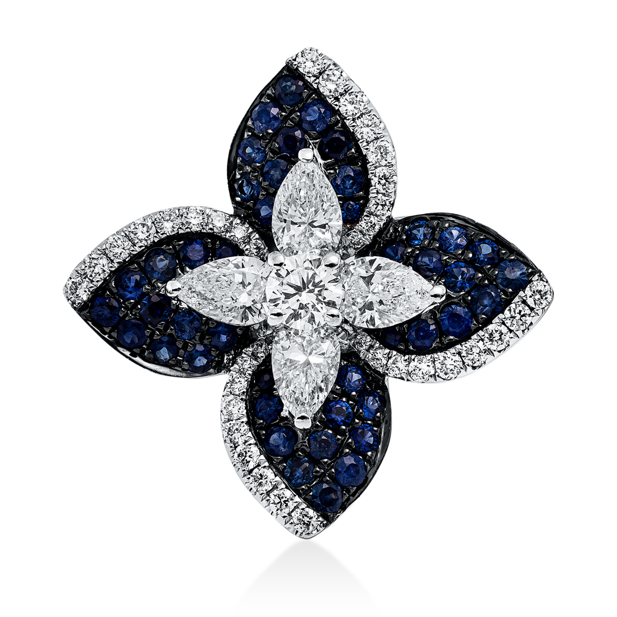 diamond full cut sapphire colored stone classic pendant in white gold